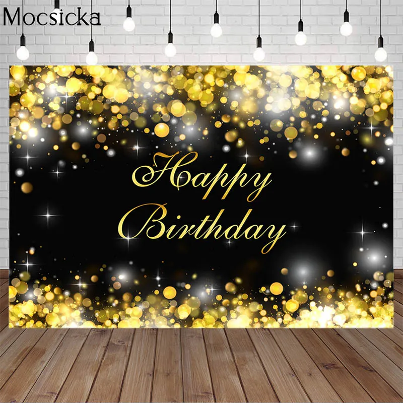 

Mocsicka Black Gold Flash Bokeh Photography Backdrop Aldult Birthday Party Cake Table Decoration Props Background Photo Studio