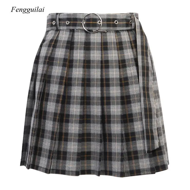 Plaid Pleated Mini Skirts Harajuku Grunge Winter Autumn Women Skirts Gothic Streetwear High Waist Fashion Short Skirt