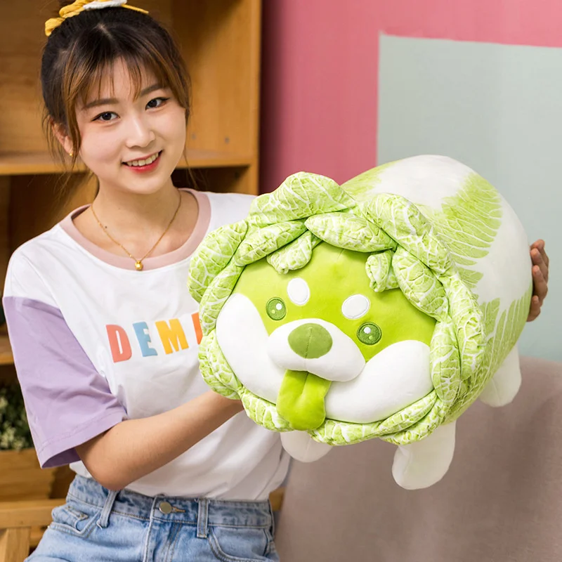 Cute Vegetable Fairy Plush Toys Japanese Cabbage Dog Fluffy Soft Shiba Inu Pillow Stuffed Animals Doll for Kids Baby Girls Gifts