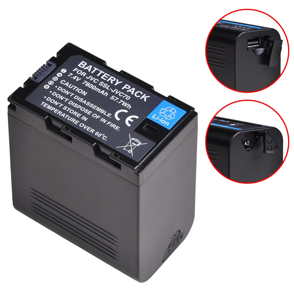 7800mAh SSL-JVC70 JVC70 Battery OR LED USB Charger for JVC GY-HMQ10 GY-HM200 GY-LS300 GY-HM600 GY-HM650 Camcoder