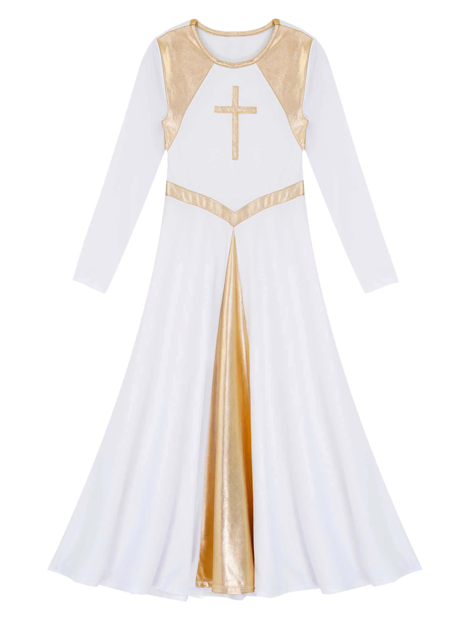 Girls Long Church Party Dancewear Liturgical Praise Lyrical Worship Dance Costume Kids Slim Waist Long Dress Stage Performance