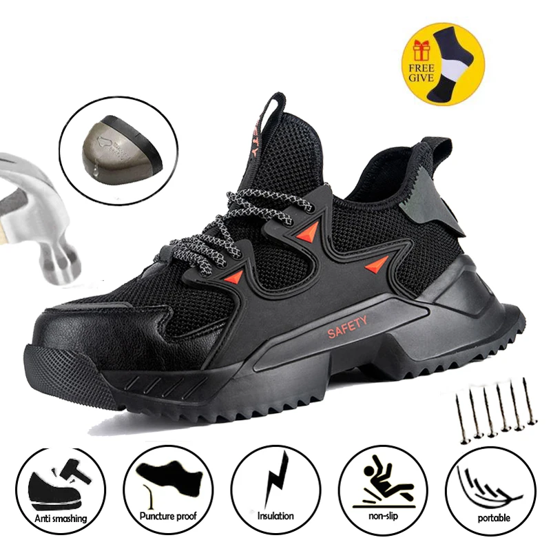 Indestructible Satin Shoes for Men Steel Work Safety Boots Non-slip Breathable Stab Proof Lightweight Comfortable Work Shoes