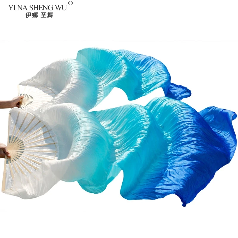 1pair/1pc Real Silk Belly Dance Veil Fans Bamboo Handmade Dyed Performance Long Fan Belly Dancing 100% Real Silk Fans