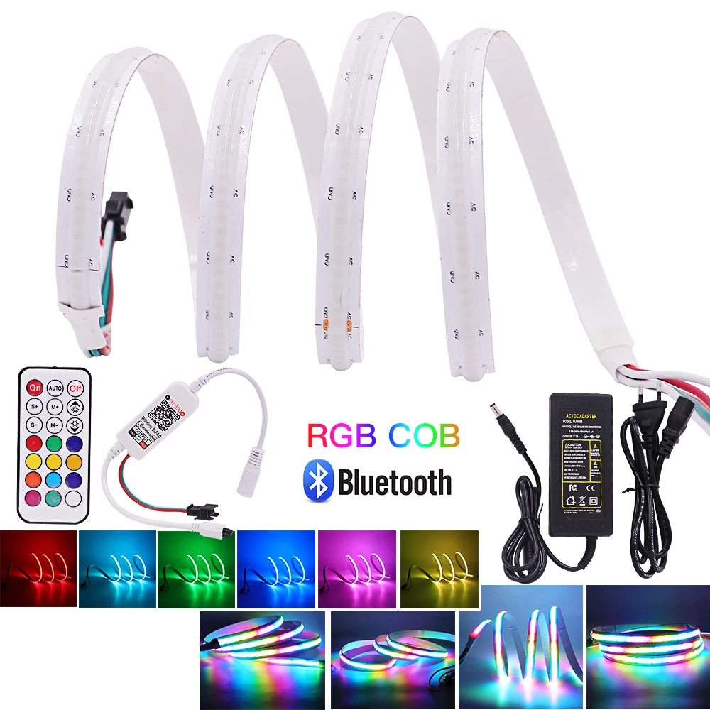 

DC 5V Dimmable COB Strip 332leds/m SK6812 RGB Full Color High Density FOB Linear Bluetooth Control Flexible LED Light Ribbon