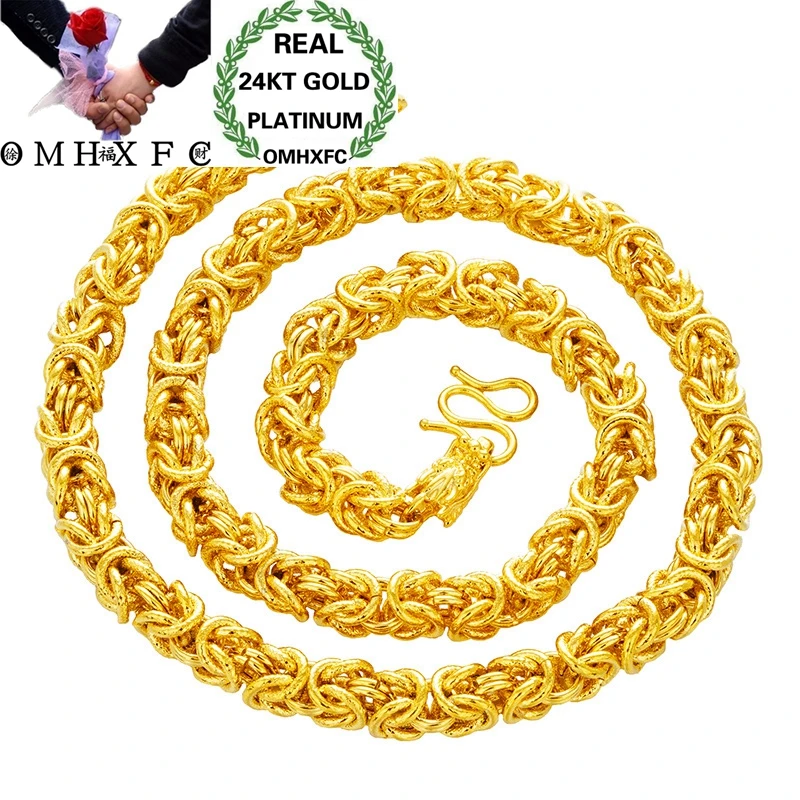 

OMHXFC Wholesale European Fashion Man Male Party Birthday Wedding Gift Vintage Dragon Head Thick 24KT Gold Chain Necklace NL216