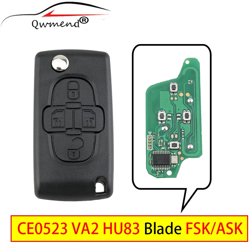 Kunci Mobil Remote Pintar 4 Tombol untuk Peugeot 1007 807 untuk Citroen C8 2005-2015 Kunci Flip CE0523 433Mhz ASK/FSK VA2/HU82 Blade