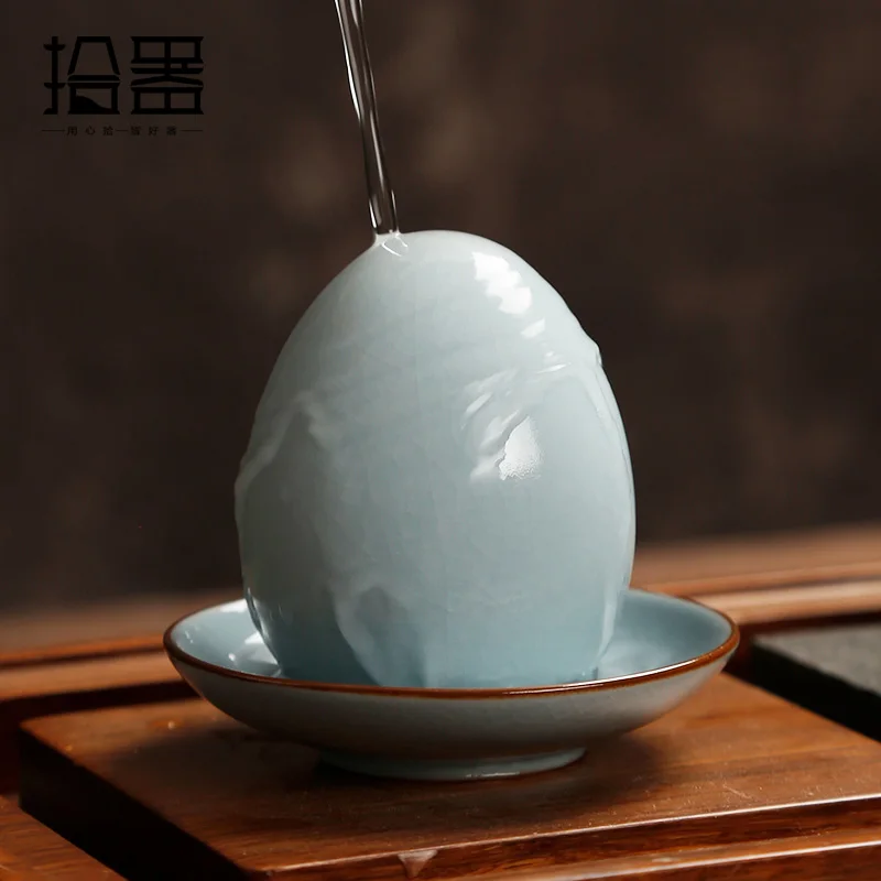 Ru kiln open piece can raise tea pet simulation tea egg tea table decoration boutique creative purple sand pot accessories lucky