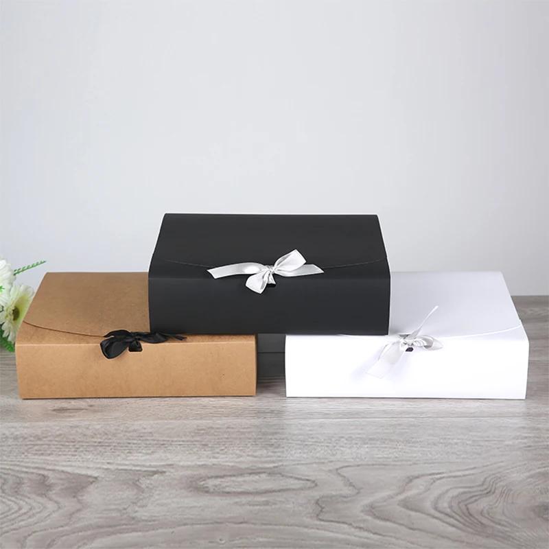 

15Pcs Large Paper Gift Box with ribbon White Kraft Packaging Box Cardboard Clothes Present Boxes Wedding Party Box 31*25.5*8cm