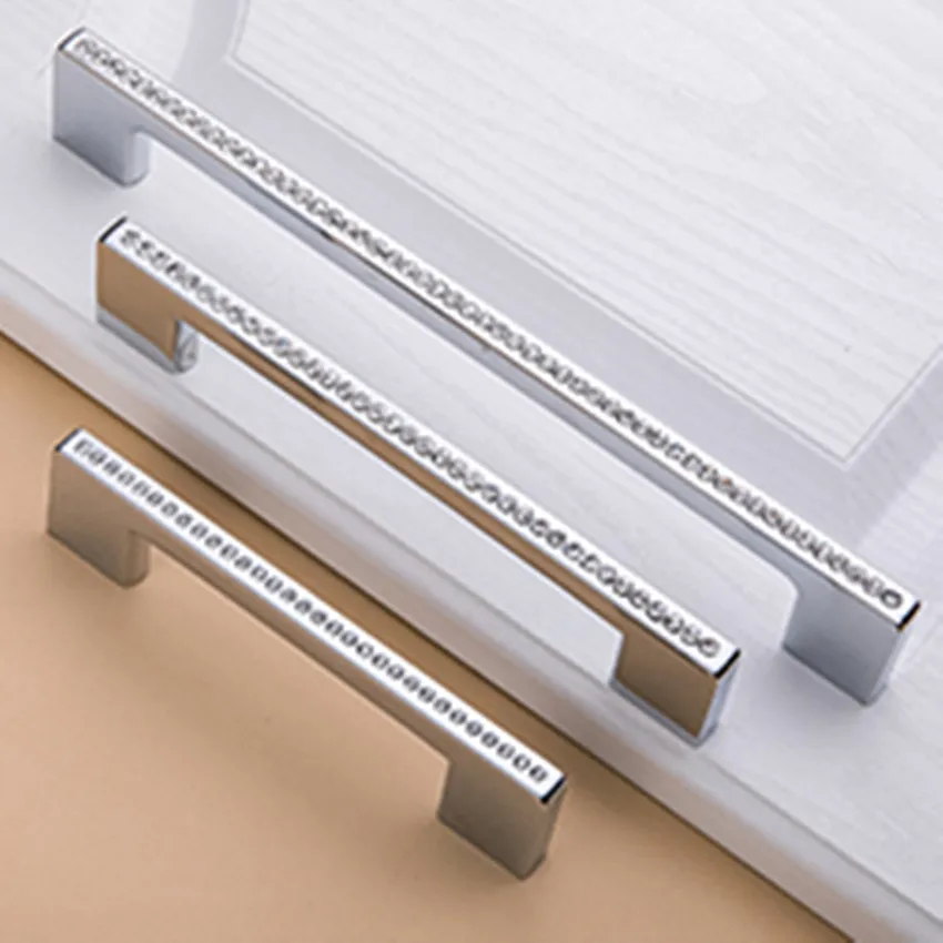 96 128 160 192mm modern fashion luxury K9 crystal kitchen cabinet wardrobe door handle silver chrome drawer cupboard knob handle