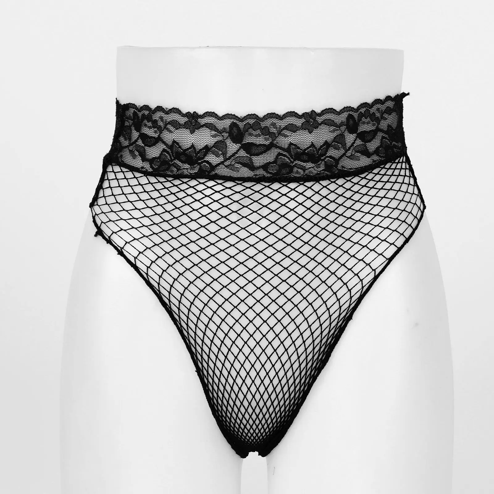 Womens Lingerie See-through Mesh Underwear Lace Waistband Briefs Low Waist Hollow Out Transparent Fishnet Underpants