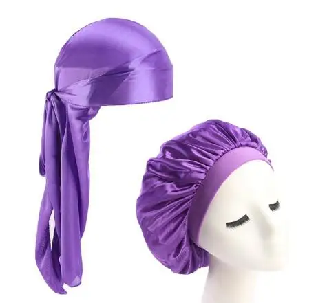 Sombrero de dormir para hombre y mujer, gorro con cola larga y correas anchas, color sólido y sedoso, cómodo