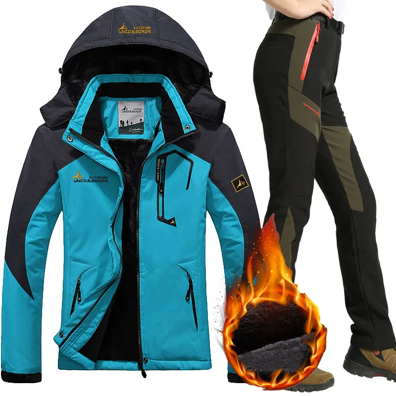 Women's Ski Suit Winter Warm Jacket Pants Female Outdoor Mountain Waterproof Windproof Snow Snowboard Fleece Jackets Trousers