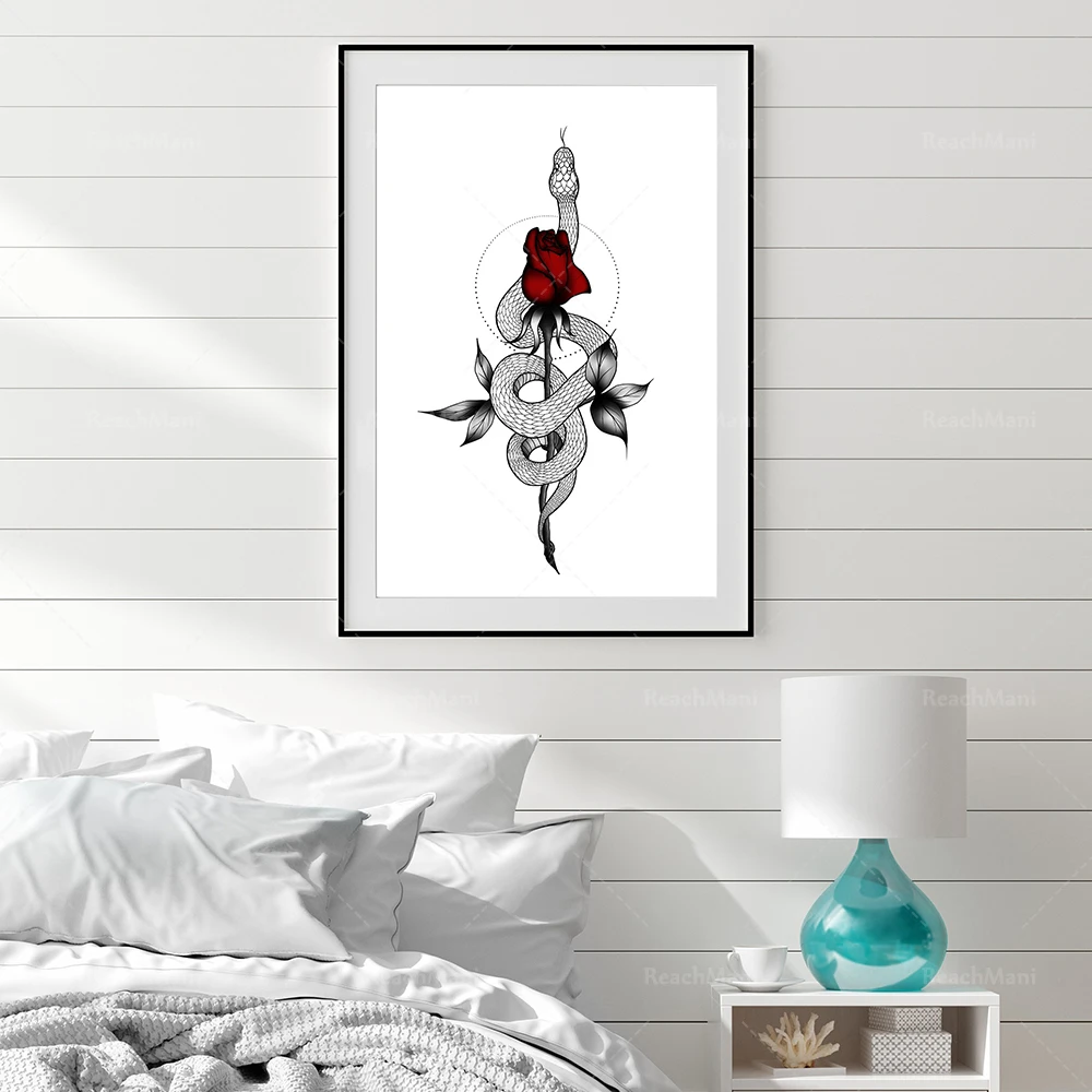 Snake Art Print-Snake Decoration-Snake Flower Poster