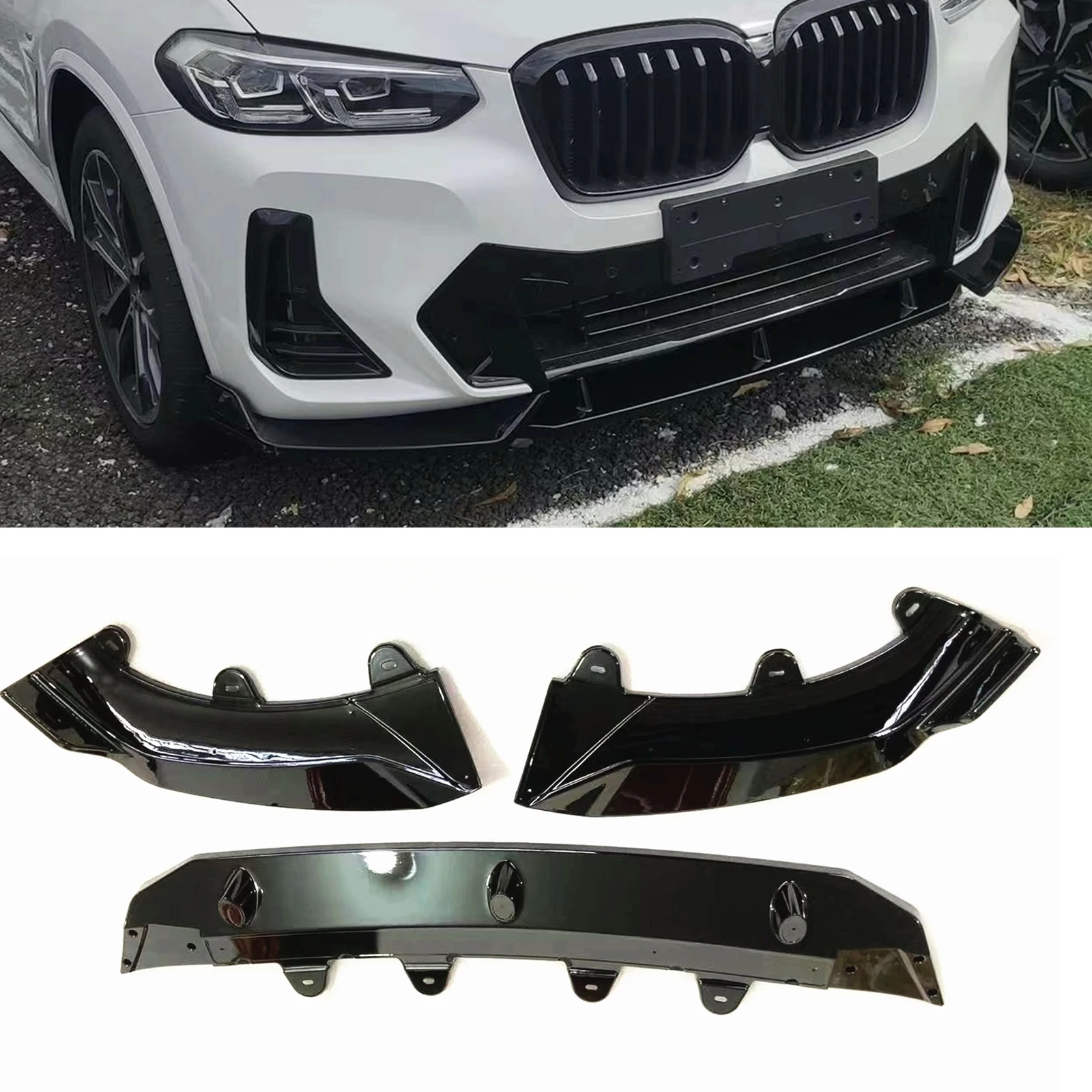 

For BMW X3 G01 2021.7-2022 IX3 X4 G02 Front Bumper Spoiler Lip Gloss Black/Carbon Fiber Look Lower Blade Splitter Protector Kit