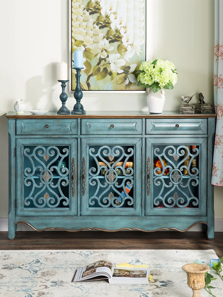 TT American Country Furniture European Style Entrance Cabinet Mediterranean Style Furniture Side Cabinet American Solid Wood