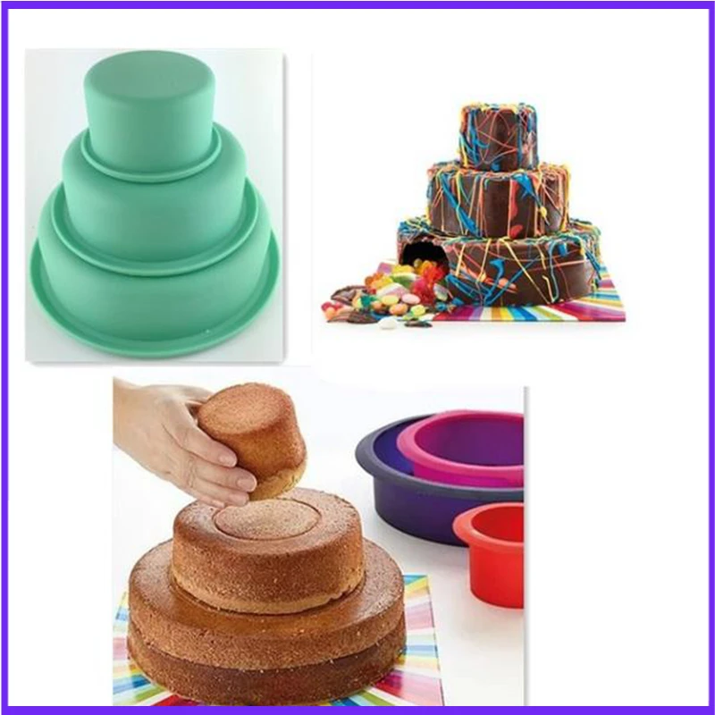 

Silicone Cupcake Molds 3 in 1 Round Moulds Wedding Cake Pan Baking Decorating Tool Cake Tins Birthday Cake Bakeware Pan Platinum