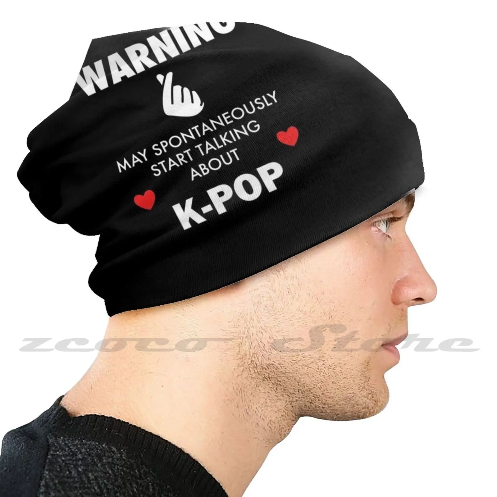 Warning May Spontaneously Start Talking About K-Pop Personalized Pattern Knit Hats Plus Size Elastic Soft Cap Korean Finger