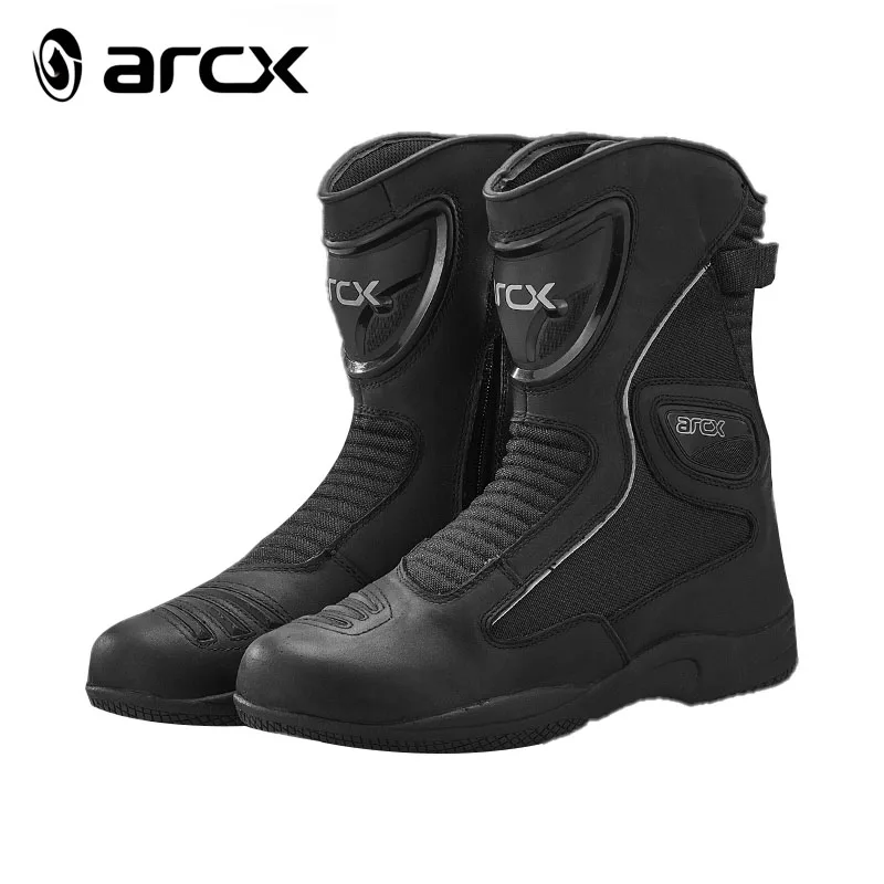 

ARCX Men Motorcycle Boots Cowhide Leather Ankle Protection Mid-Calf Racing Riding Shoes Black Stylish Motorcycle Accessories