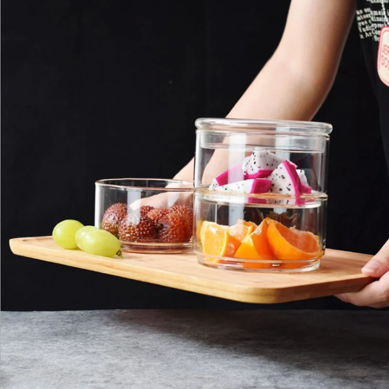 Small Containers with Lids, Glass Jars for Food, Can Overlap, Save Space Fridge Storage, Fruit Salad Fresh Bowl, Kitchen Items