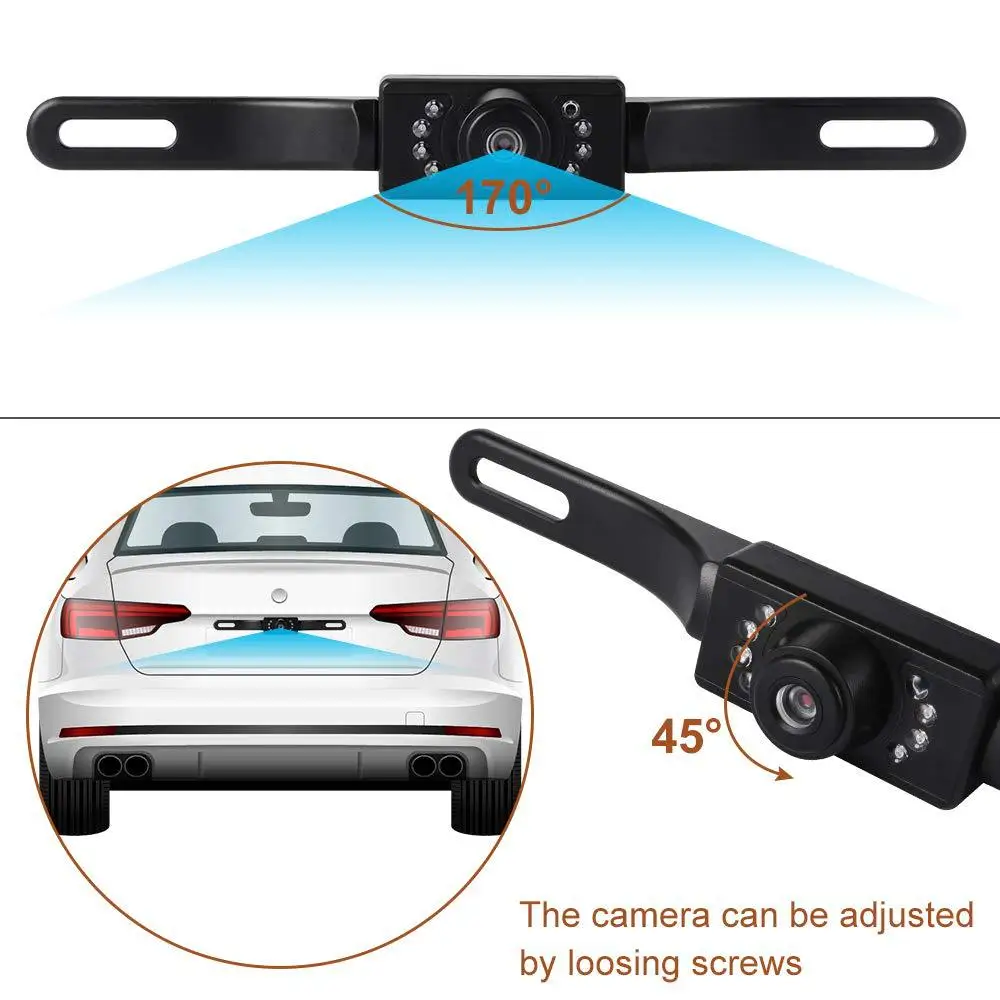 

License Plate Frame Car Rear View Camera IP67 HD Night Vision Waterproof 7 LED Infrared Rearview Backup Parking Camera