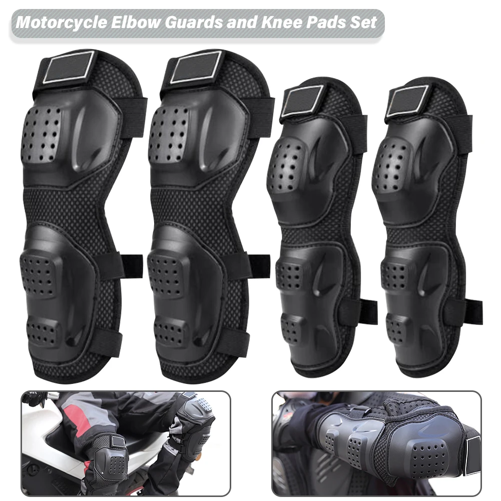 4PCs Motorcycle Elbow Guards Knee Pad Adjustable Racing Off-Road Protective For Motocross Cycling Skating Racing Protective Gear