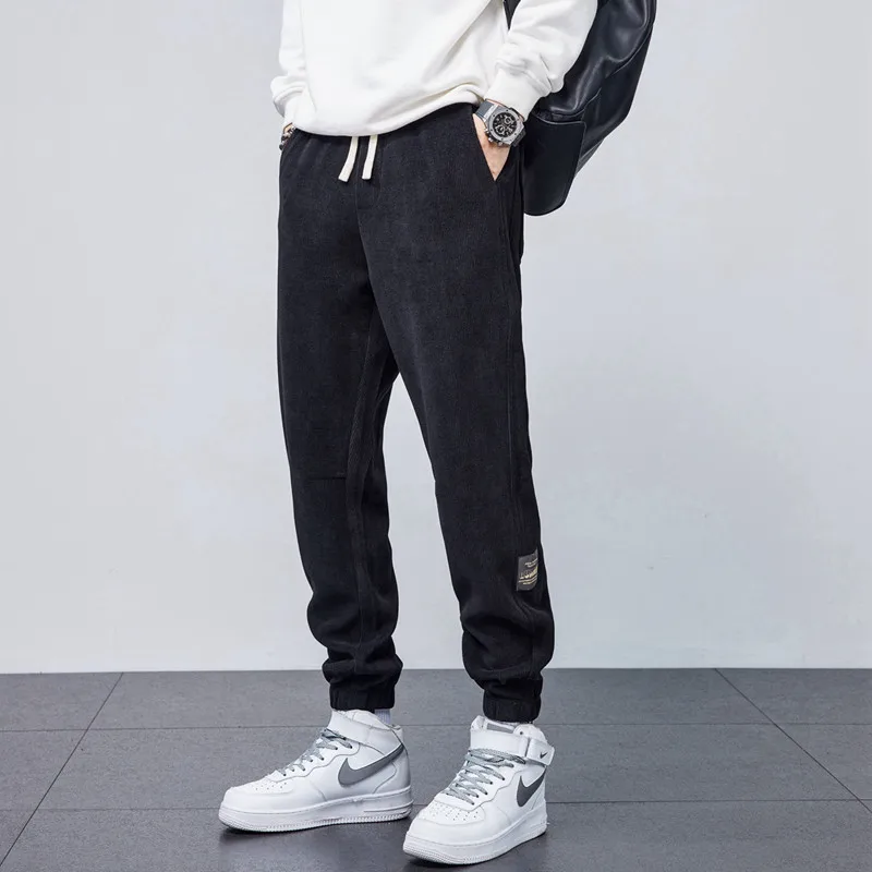 8006 Spring Autumn Men Sweatpants Tie Feet Multi-Colors Loose Drawstring Stretch Casual Korean Style Fashion Harem Trousers