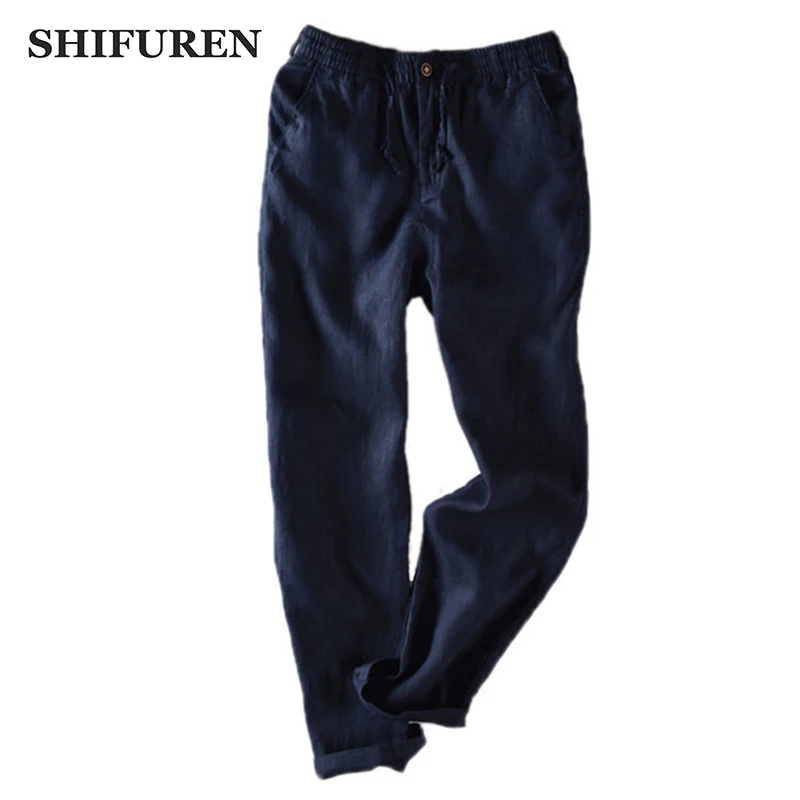 Men's Casual Loose Cotton Linen Pants Breathable Summer Male Solid Elastic Waist Straight Drawsrting Kung Fu  Trousers Clothing