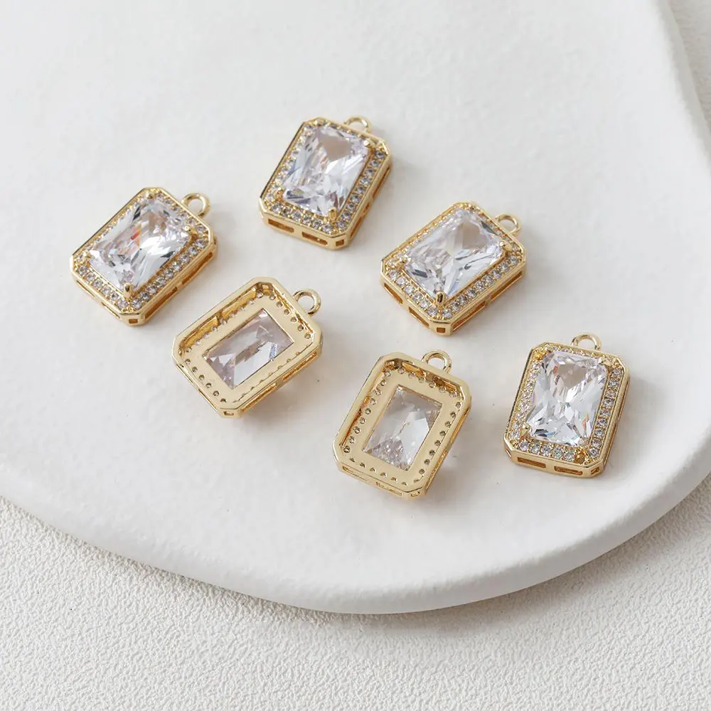 2PCS Gold Plated Rectangular Pendant Zircon Charms Fashion for Jewelry Making Necklace Findings DIY Hand Brass Accessories
