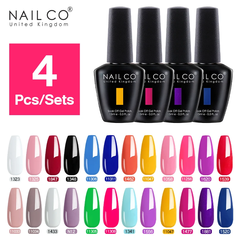 

NAILCO 4psc set colorulails semi permanent nail art soak off Gel polish nail accessories All for manicure Gel for extension top