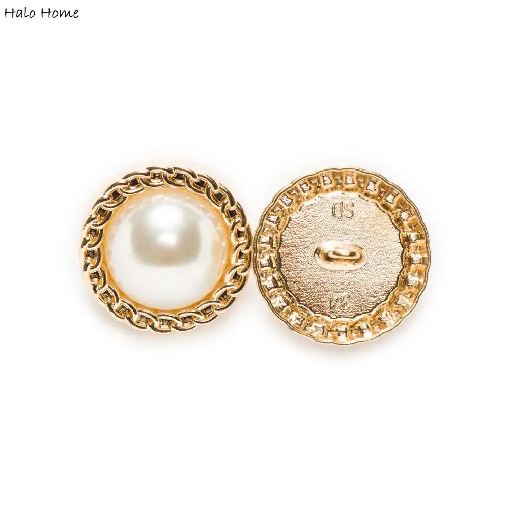 5pcs Pearl Round Shank Gold Metal Buttons Pattern Decor Sewing Replace Scrapbook Coat Cloth Headware Sweaters Handmade18-25mm