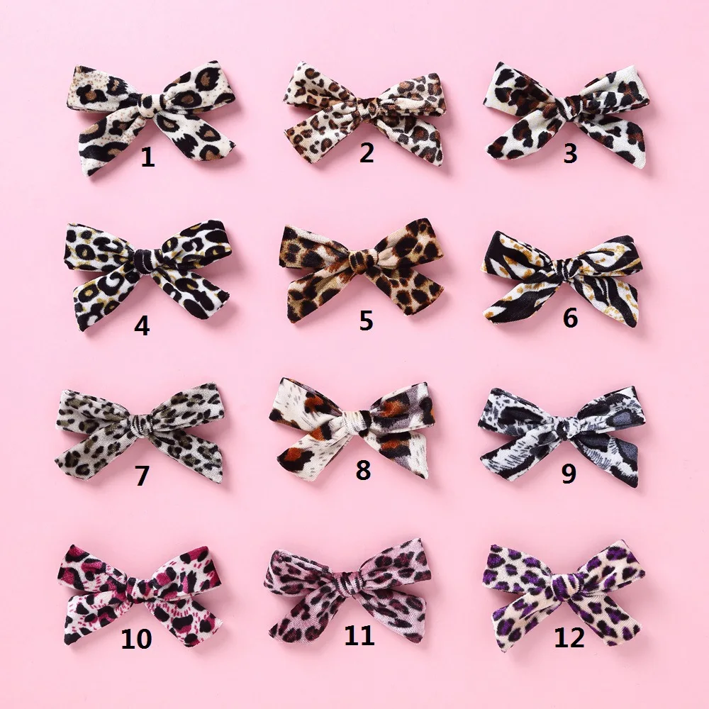 12pcs Velvet Hair Bows Clips Baby Girls 4Inch Leopard Hair Bows Alligator Hair Clips Fully Lined Hair Accessories