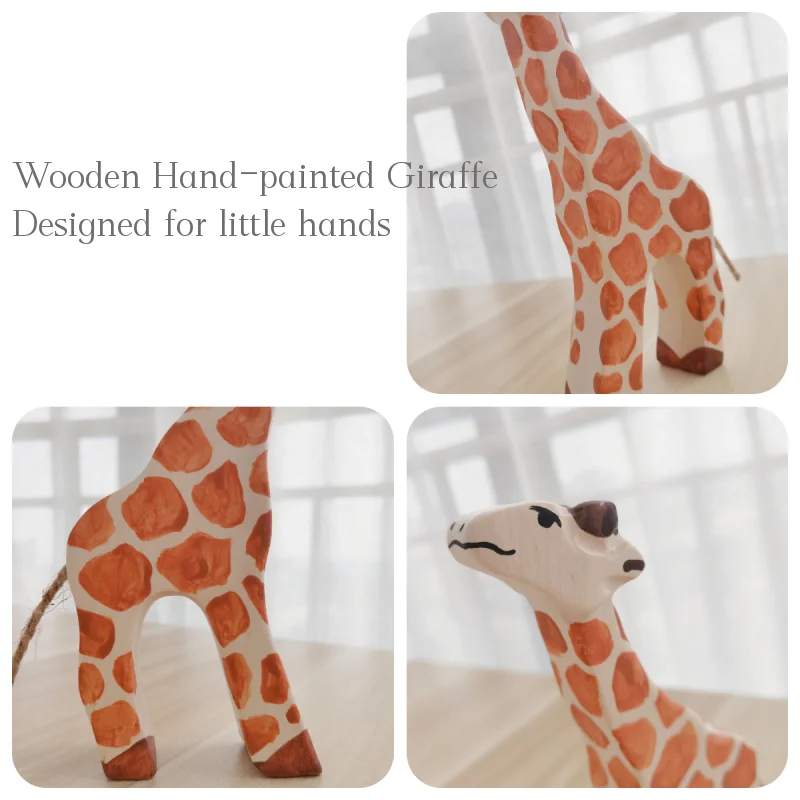 Giraffa in legno naturale Montessori figura fatta a mano grandi animali giocattoli fatti a mano per bambini animali cognizione giocattolo educativo precoce