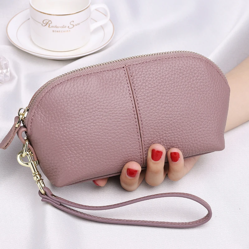 Genuine Leather women long wallet Zipper Wristlet Bag Lady Clutches Coin Purse Cowhide mobile phone bag evening party handbag