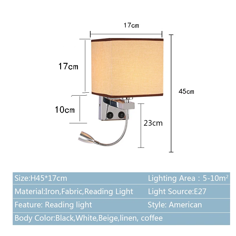 현대적인 LED 벽 램프, 창의적인 침실 침대 옆 스포트라이트, 스위치 USB 충전기 인터페이스, 호텔 천 벽 램프 브래지어, 3W