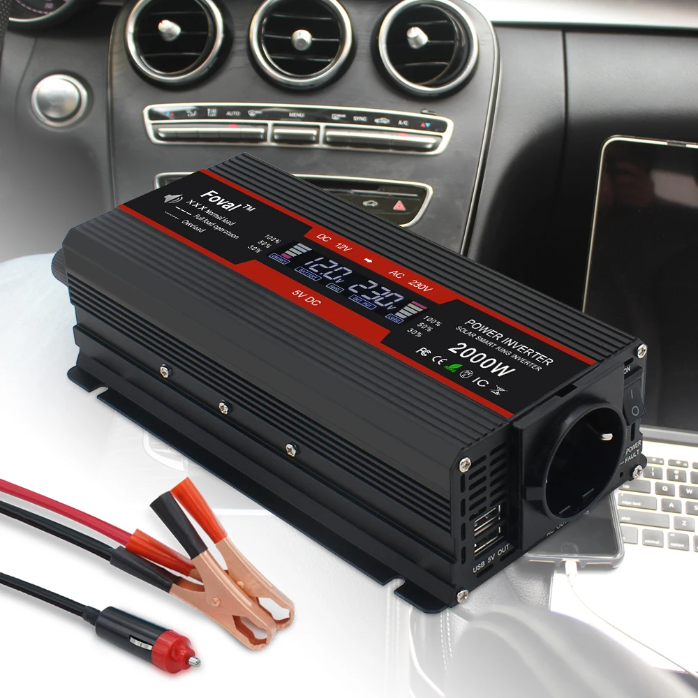 1500W/2000W/2600W Modified Sine Wave  LCD display Power Inverter DC 12V to AC 220V Solar 2 USB Car Transformer Convert EU Socket