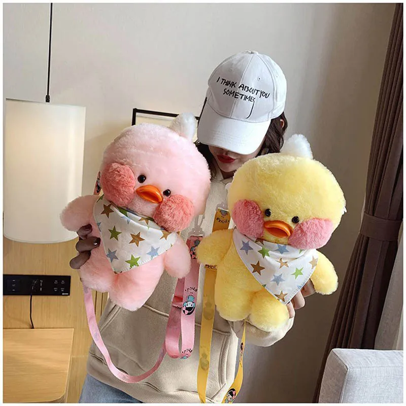 30cm Cartoon Cute LaLafanfan Cafe Duck Plush Bag Stuffed Soft Kawaii Duck Stuffed Animal Backpack Birthday Gift for Kids Girls