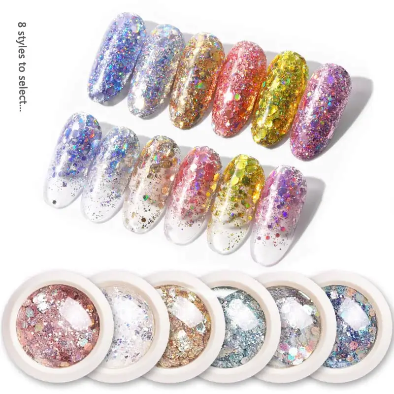 1 Box Nail Holographic Glitter Dipping Powder Flakes 3D Hexagon Colorful Sequins Spangles Polish Manicure Nails Art Decorations