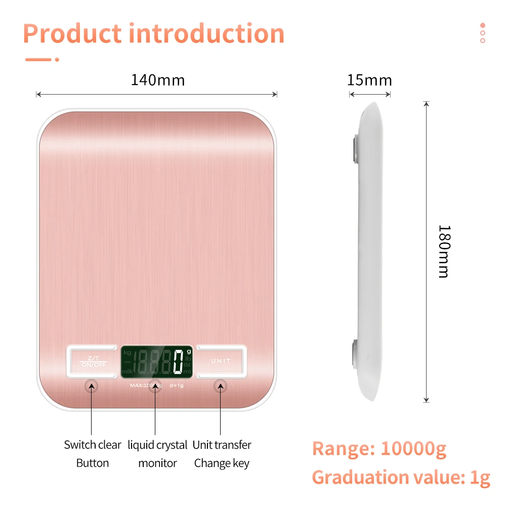 Pink Digital Scales 10kg 1g Weights Scale Stainless Steel Electronic Balance Measure Tools LED Display Kitchen Scale Libra