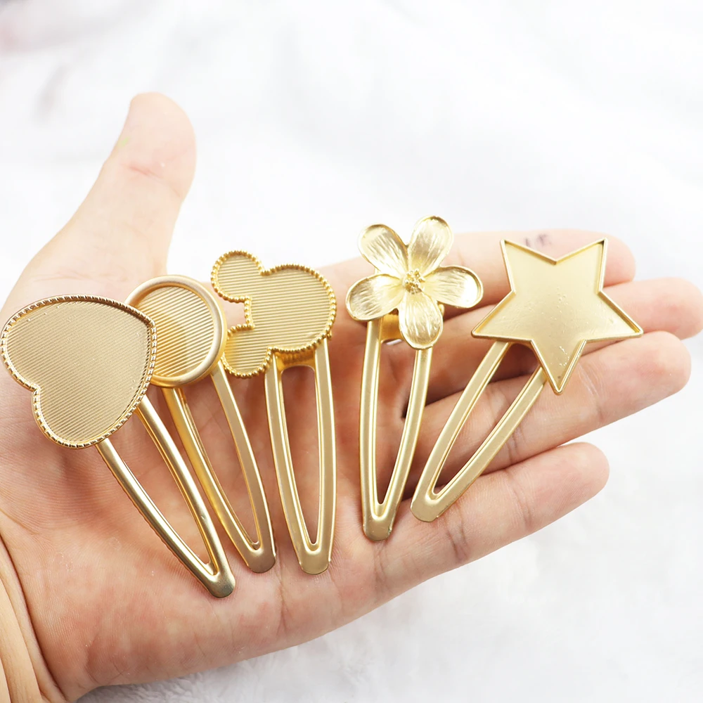 5pcs/2pcs  Style Matte Gold High Quality UV Epoxy Resin Base Metal Duckbill Clip Cabochon Base DIY Hairpin clips Jewelry Making