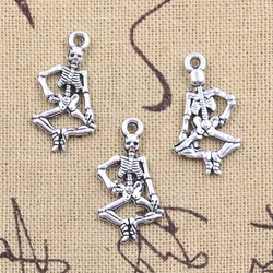 30pcs Charms Skeleton Skull Man 26x14mm Antique Silver Color Pendants DIY Crafts Making Findings Handmade Tibetan Jewelry