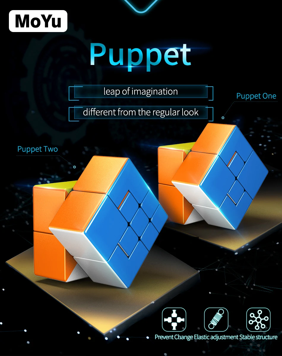 MoYu Puppet 2x2 3x3 Bandaged Magic Cube Meilong 2x2x2 3x3x3 Cubo Magico Mixup Speed Cube Puzzle Challenge Kinderspielzeug Neueste 2020 – Detail 1