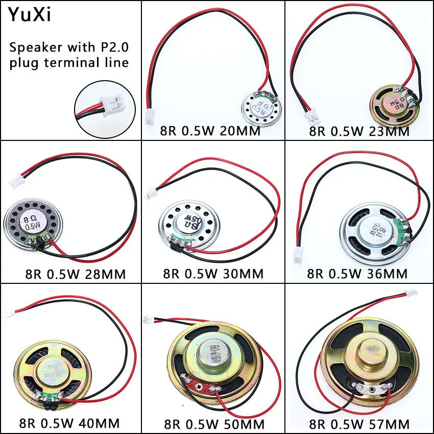 Ultra-thin Speaker 8 Ohms 0.5 Watt Speaker 0.5W 8R Diameter  23 28 30 40 50MM 5CM Thickness With PH2.0 Terminal Wire Length 10