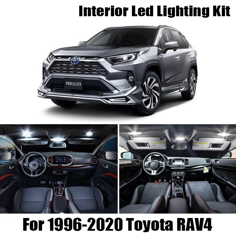 100% White Error Free Canbus For 1996-2020 Toyota RAV4 Car LED Interior Dome Map Light + License Plate Lamp Kit