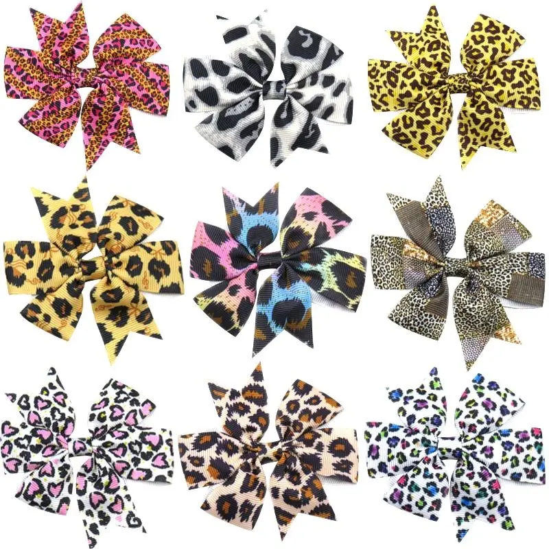 Novelty Leopard Girls Ribbon Clip Bows Girl Hair Tie Hairpin Handmade Hair Accessories Cosplay Hair Pins Arc Barrette Cheveux