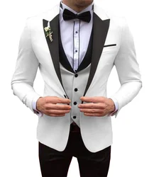 Ternos brancos masculinos, slim fit, 3 peças, jaqueta de negócios, smoking, blazer, cavalheiro para casamento, noivo, baile, festa à noite, escola