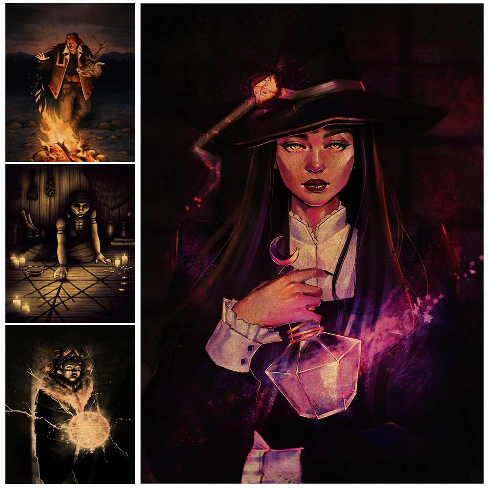 Magic Potion Of Love Witch Wall Art Canvas Painting Shaman And Witch Magic Circle Abstract Vintage Poster And Prints Home Decor