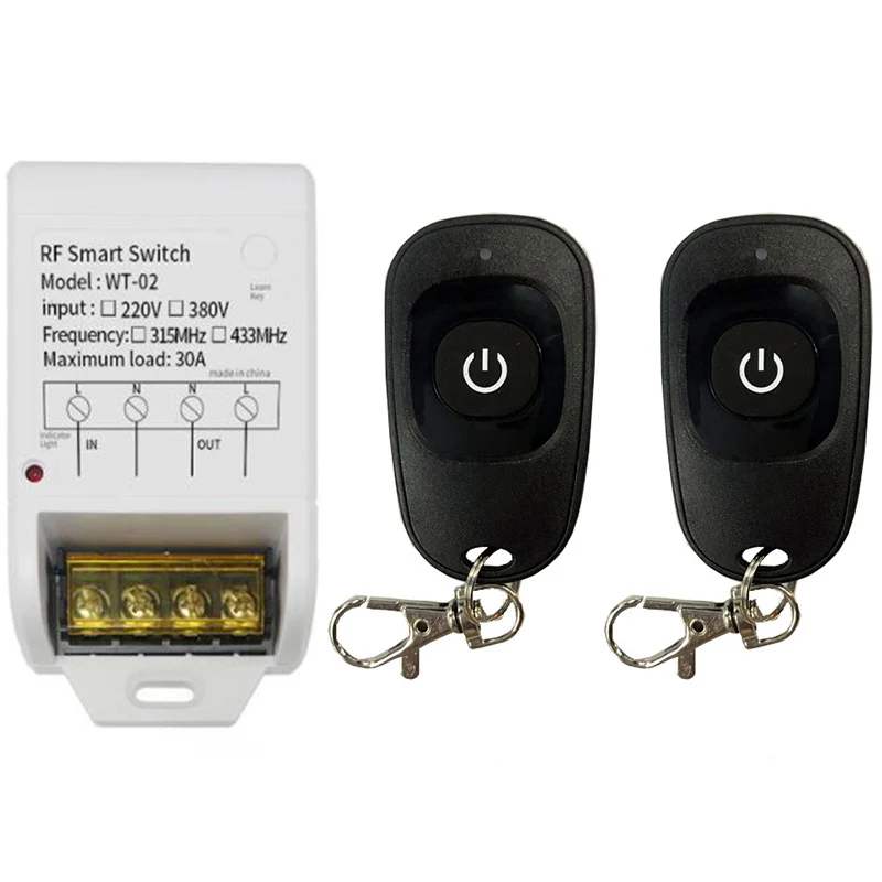 AC 220V 380V 30A Relay Wireless RF Remote Control Switch & 315MHZ 433MHz 1CH Remote Transmitter For Water Pump Factory Motor