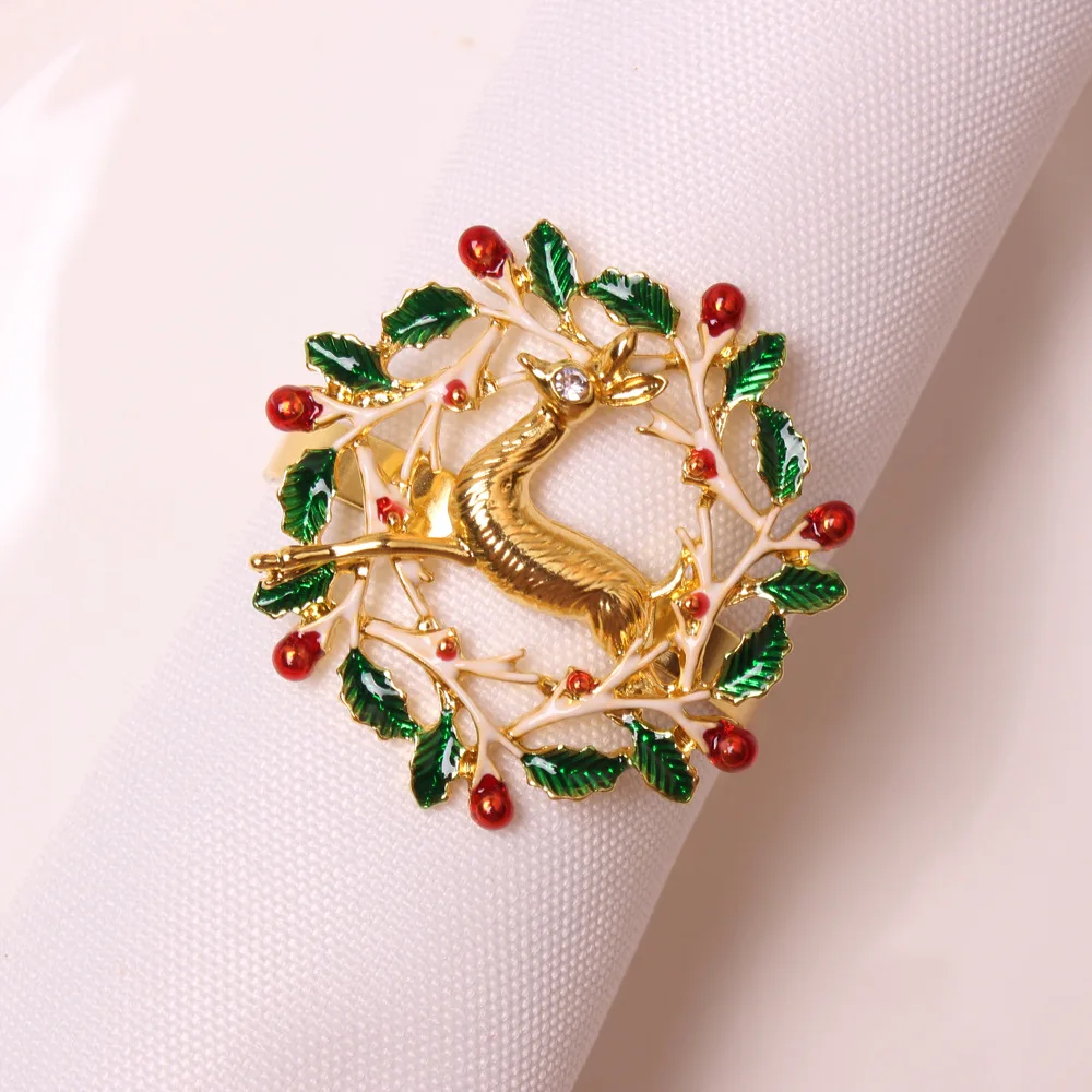 

Christmas Elk Wreath Napkin Button, Tissue Ring, Western Restaurant, Hotel, Christmas Table, New Products, 12Pcs