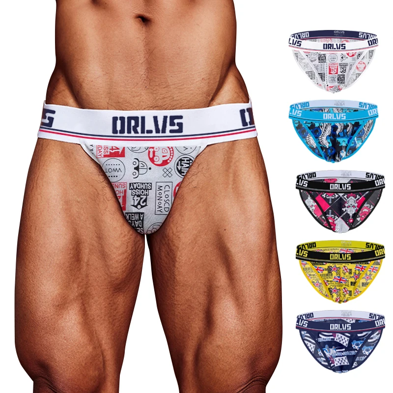 ORLVS Men\'s Underwear Men Sexy Briefs Jockstrap Pouch Cuecas Man Cotton Panties Thongs Mesh Underpants Gay Slip Homme Srting