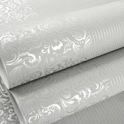 2020 New Luxury European Wallpaper 3d Embossed Damask Wall Paper Floral Living Room Bedroom Wall Mural Decal White Beige Grey